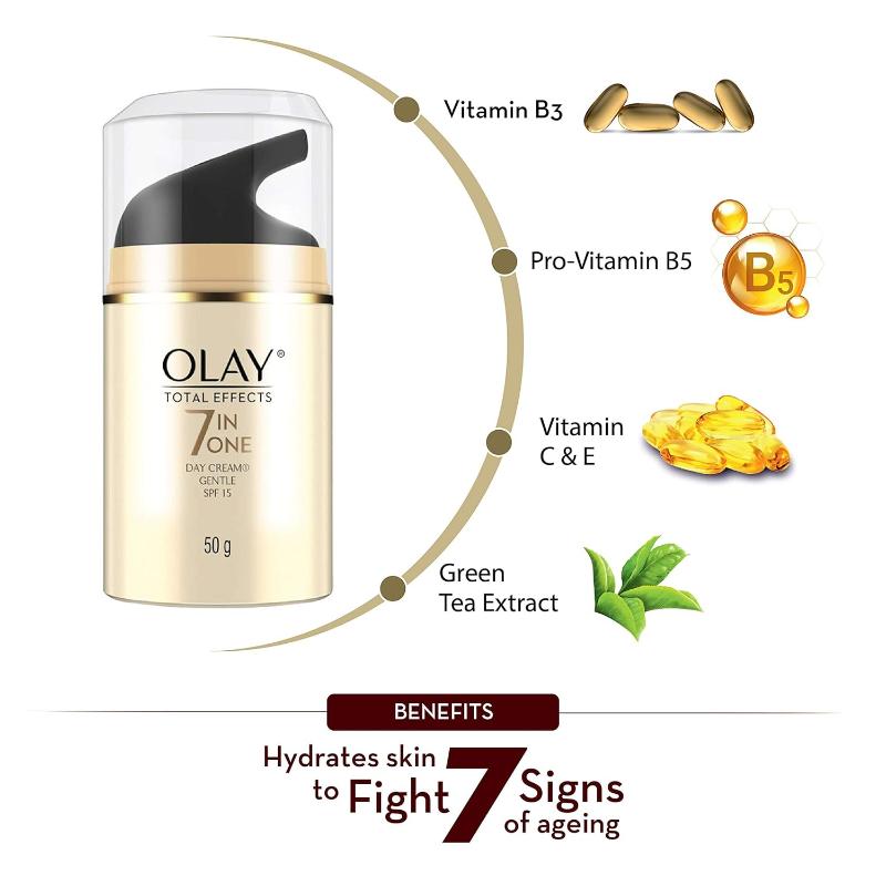 Olay Total Effects Day Cream,Gentle With SPF 15 For Sensitive Skin, Fights 7 Signs of Ageing, 50g Buy at Indicrest Image 6