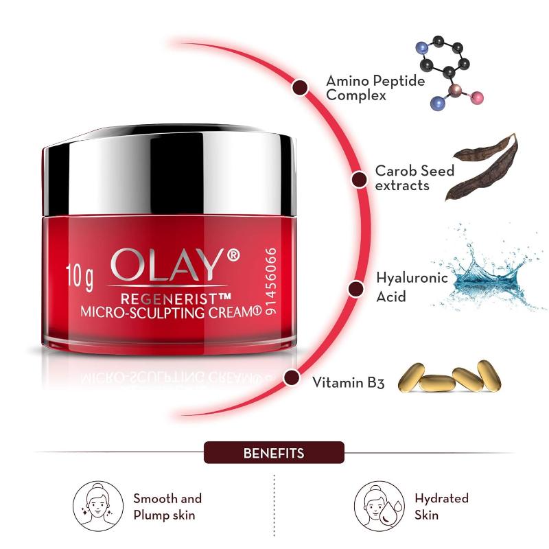 Olay Regenerist Microsculpting Day Cream, Plump & Bouncy Skin With Hyaluronic Acid & Peptides, 10g Buy at Indicrest Image 6