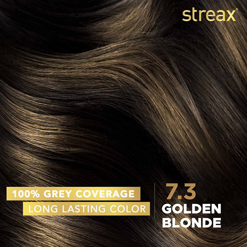 Streax Cream Hair Colour With 100% Grey Coverage & No Ammonia - 7.3 Golden Blonde, 20ml+25g Buy at Indicrest Image 2