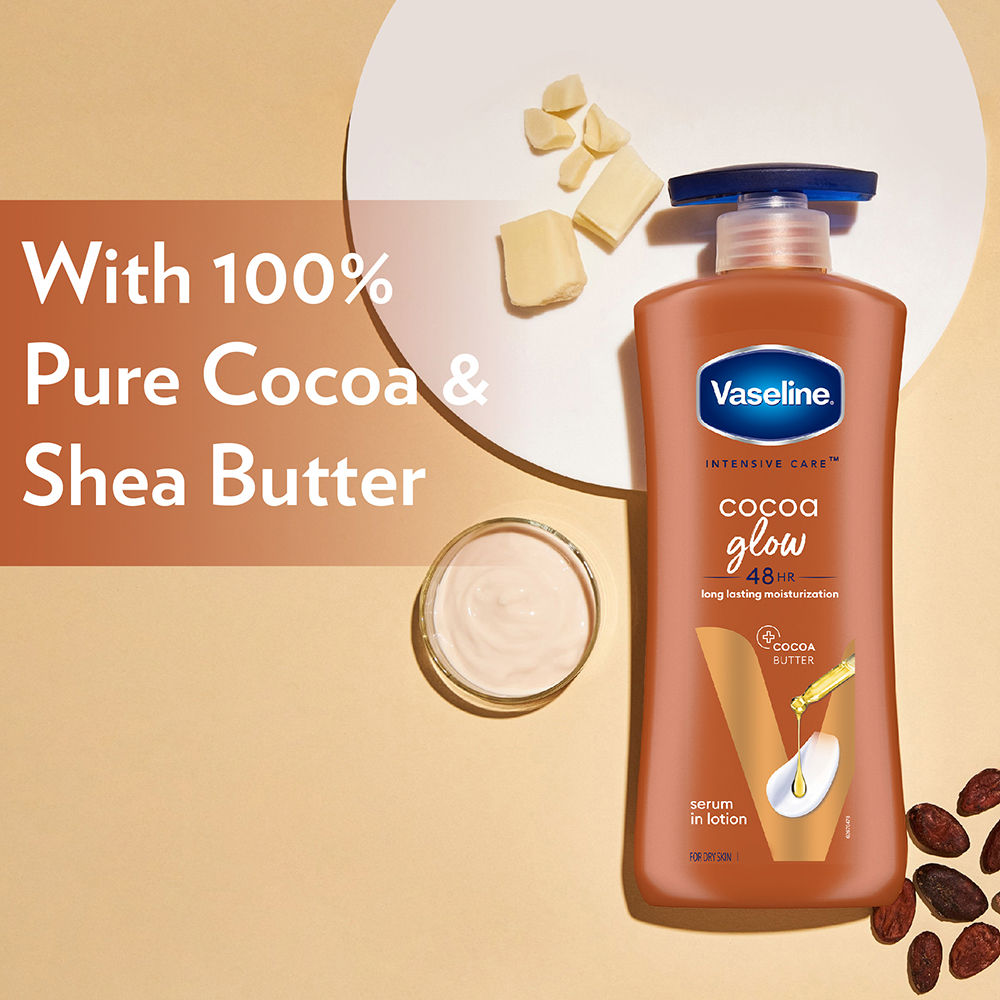 Vaseline Cocoa Glow Serum In Lotion, 600ml, 100% Pure Cocoa & Shea Butter for Glowing & Soft Skin Buy at Indicrest Image 5