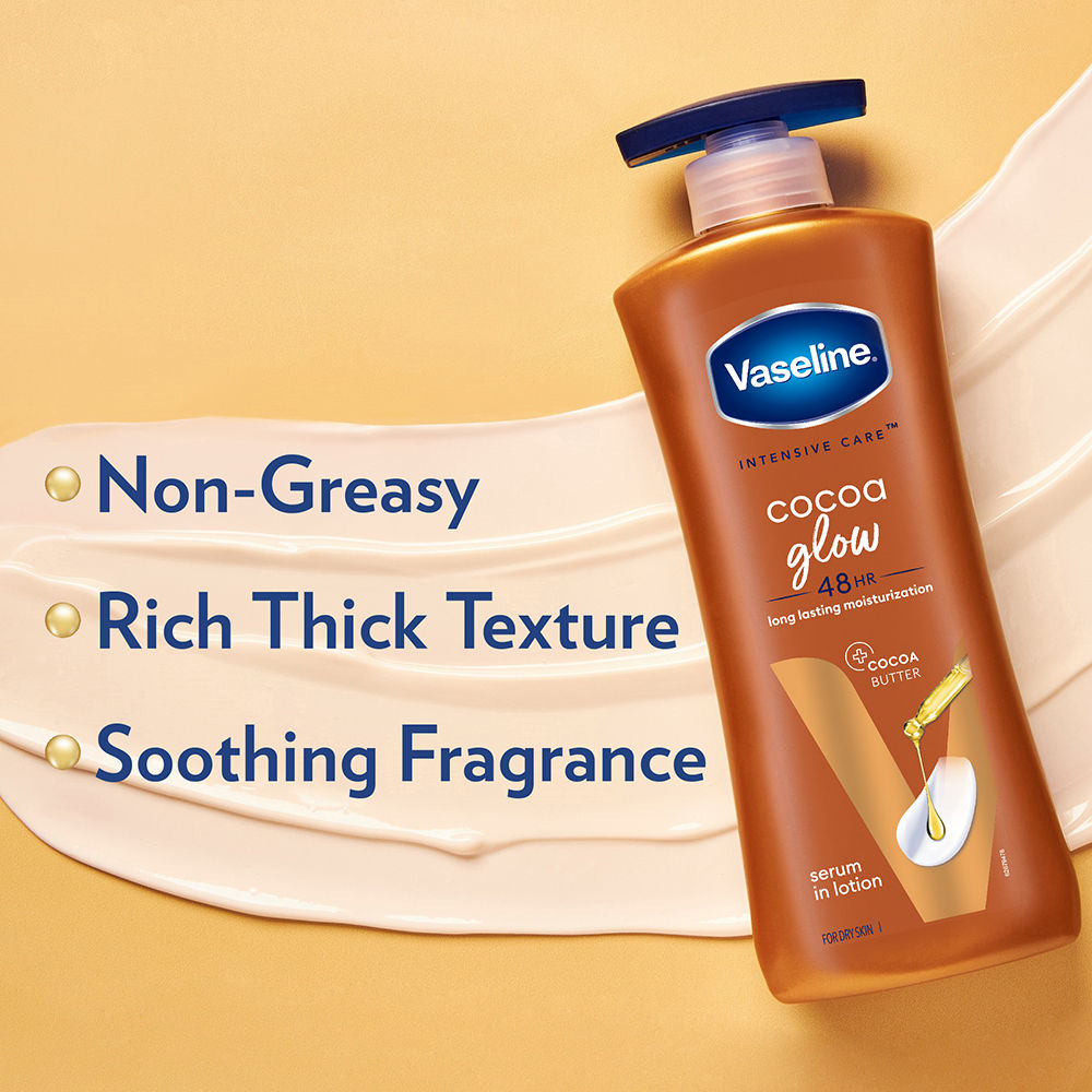 Vaseline Cocoa Glow Serum In Lotion, 600ml, 100% Pure Cocoa & Shea Butter for Glowing & Soft Skin Buy at Indicrest Image 6