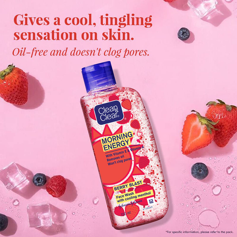 Clean & Clear Morning Energy Berry Blast Face Wash - Gentle Cleanser with Menthol for Oily Skin, 150ml Buy at Indicrest Image 5