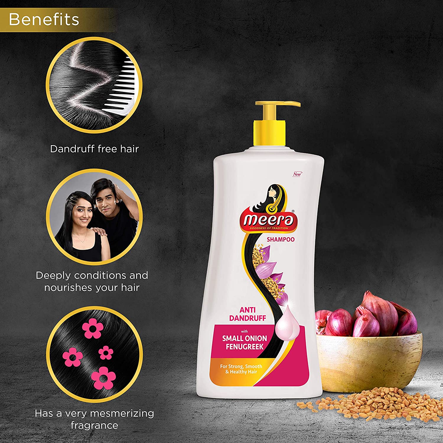 Meera Anti Dandruff Shampoo, With Goodness Of Small Onion and Fenugreek, 650ml Buy at Indicrest Image 4