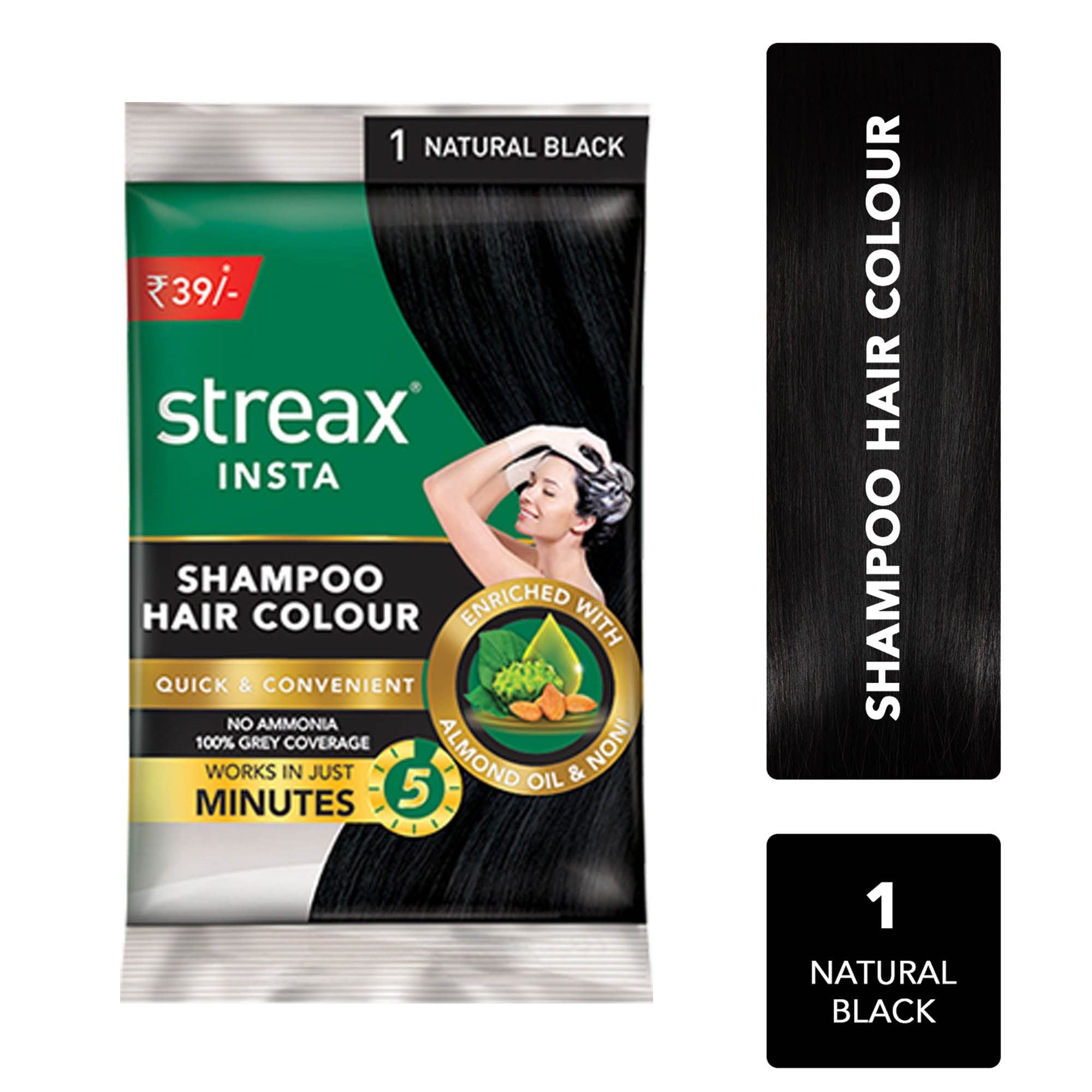 Streax Insta Shampoo Hair Colour - Natural Black, 25ml Buy at Indicrest