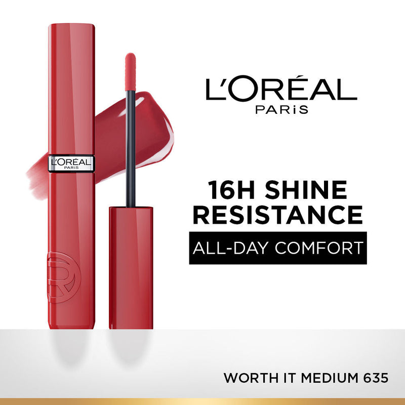 L'Oreal Paris Infallible Laque Resistance Liquid Lipstick, 16H Lacquer Shine - 635 Worth It Medium, 4ml Buy at Indicrest