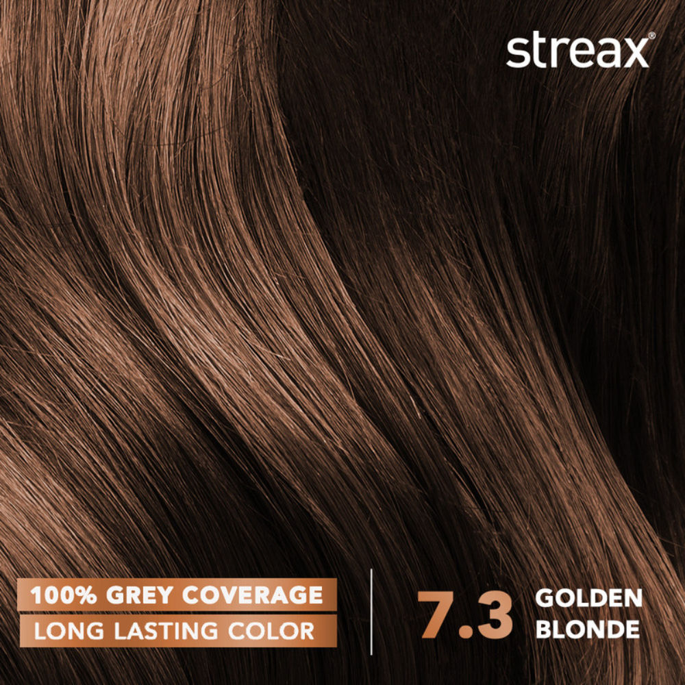 Streax Cream Hair Colour With 100% Grey Coverage & No Ammonia (Pack of 5) - 7.3 Golden Blonde, 225ml Buy at Indicrest Image 2
