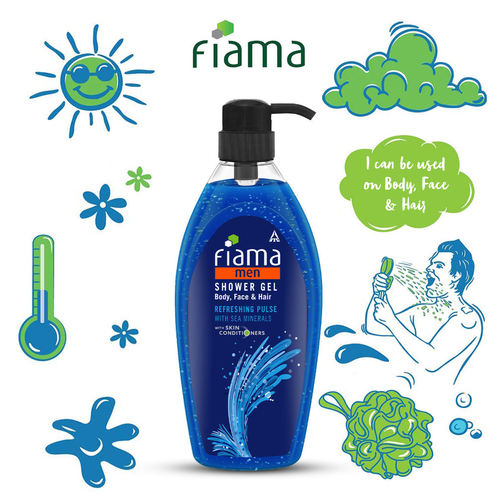 Fiama Men Shower Gel Body, Face & Hair Refreshing Pulse With Sea Minerals With Skin Conditioners, 900ml Buy at Indicrest Image 2