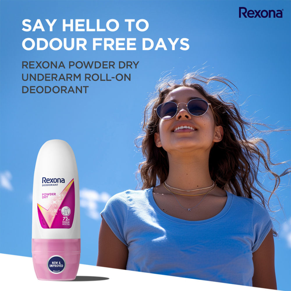 Rexona Women Deodorant Underarm Roll On Powder Dry 72 Hour Odour Protection (Pack of 3), 75ml Buy at Indicrest Image 3