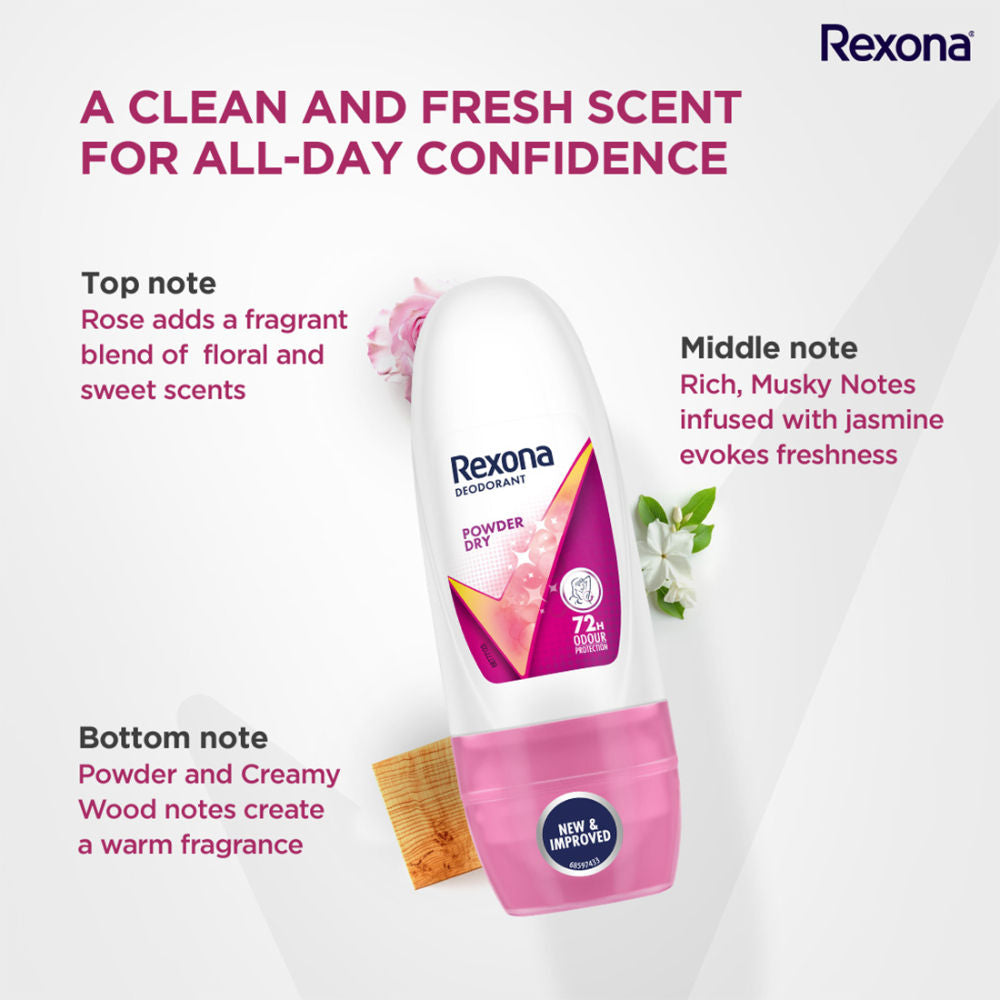 Rexona Women Deodorant Underarm Roll On Powder Dry 72 Hour Odour Protection (Pack of 3), 75ml Buy at Indicrest Image 6