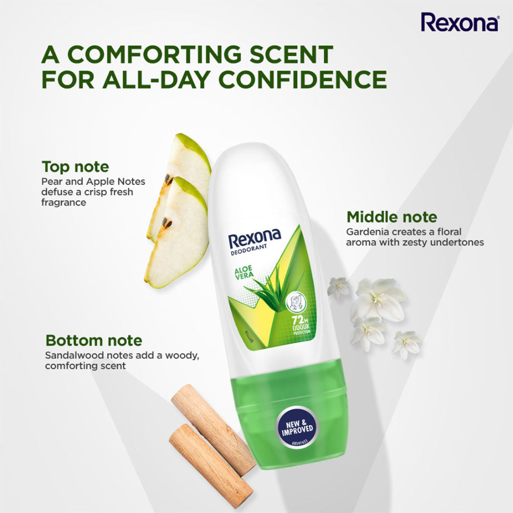 Rexona Women Deodorant Underarm Roll On Aloe Vera 72 Hour Odour Protection (Pack of 3), 75ml Buy at Indicrest Image 8