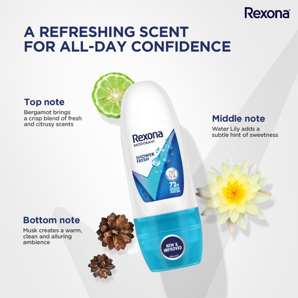 Rexona Women Deodorant Underarm Roll On Shower Fresh 72 Hour Odour Protection (Pack of 5), 125ml Buy at Indicrest Image 8
