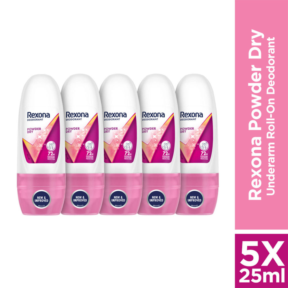 Rexona Women Deodorant Underarm Roll On Powder Dry 72 Hour Odour Protection (Pack of 5), 125ml Buy at Indicrest Image 2