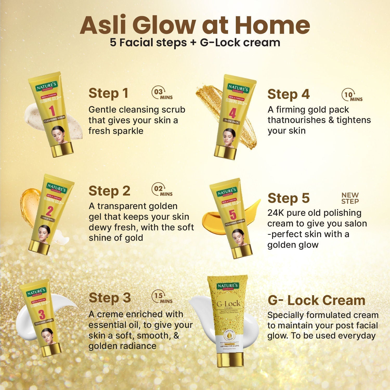 Nature's Essence Glowing Gold++ Facial Kit With Free Glock Cream, 75ml+25ml Buy at Indicrest Image 6