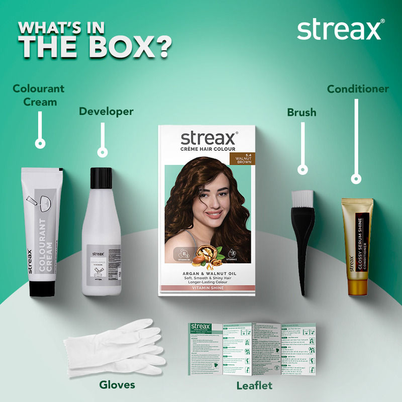 Streax Cream Hair Colour With 100% Grey Coverage & No Ammonia - 5.4 Walnut Brown, 35g+25ml Buy at Indicrest Image 6