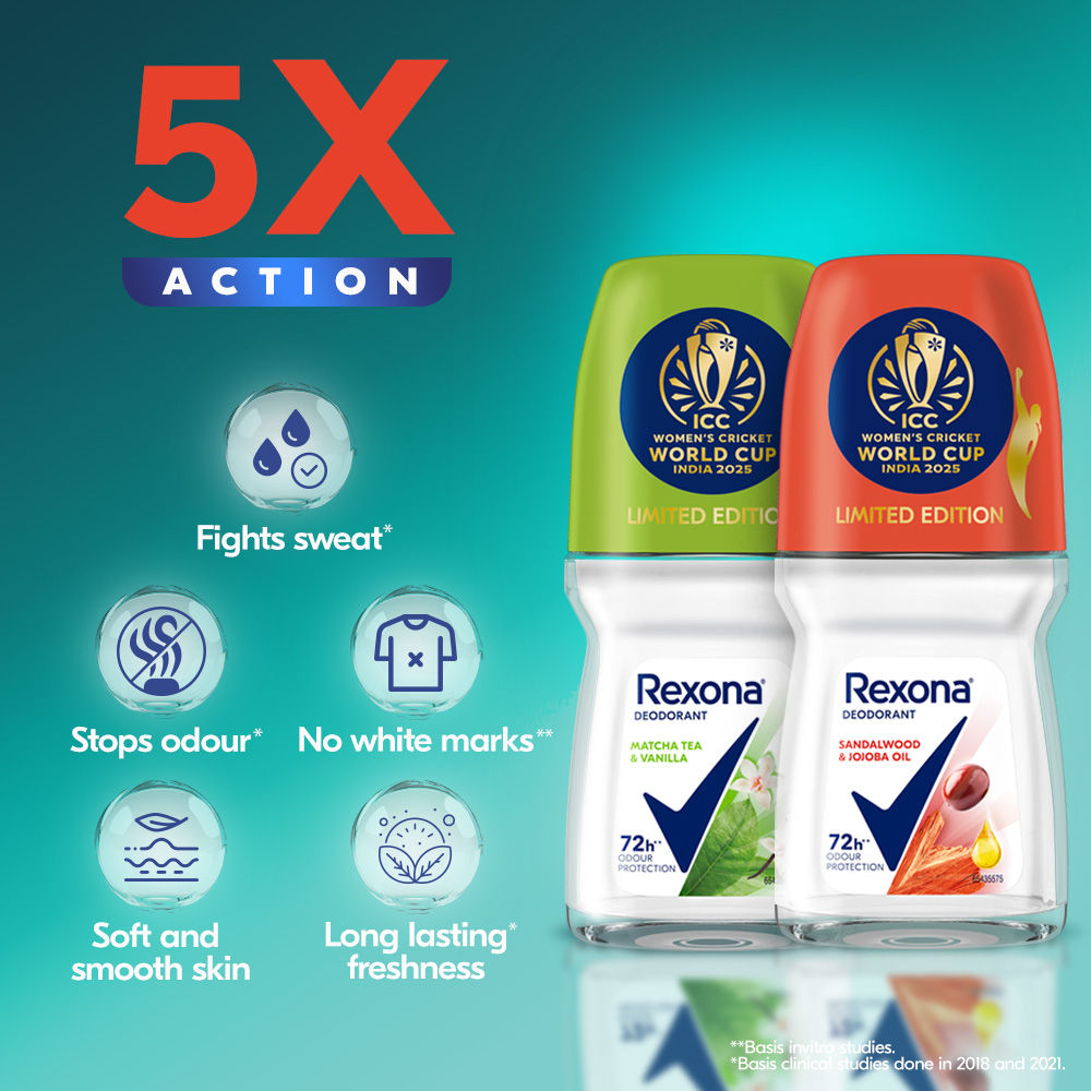 Rexona Matcha Tea & Vanilla And Sandalwood & Jojoba Oil Antiperspirant Roll-On (Pack of 2), 2 pieces Buy at Indicrest Image 8