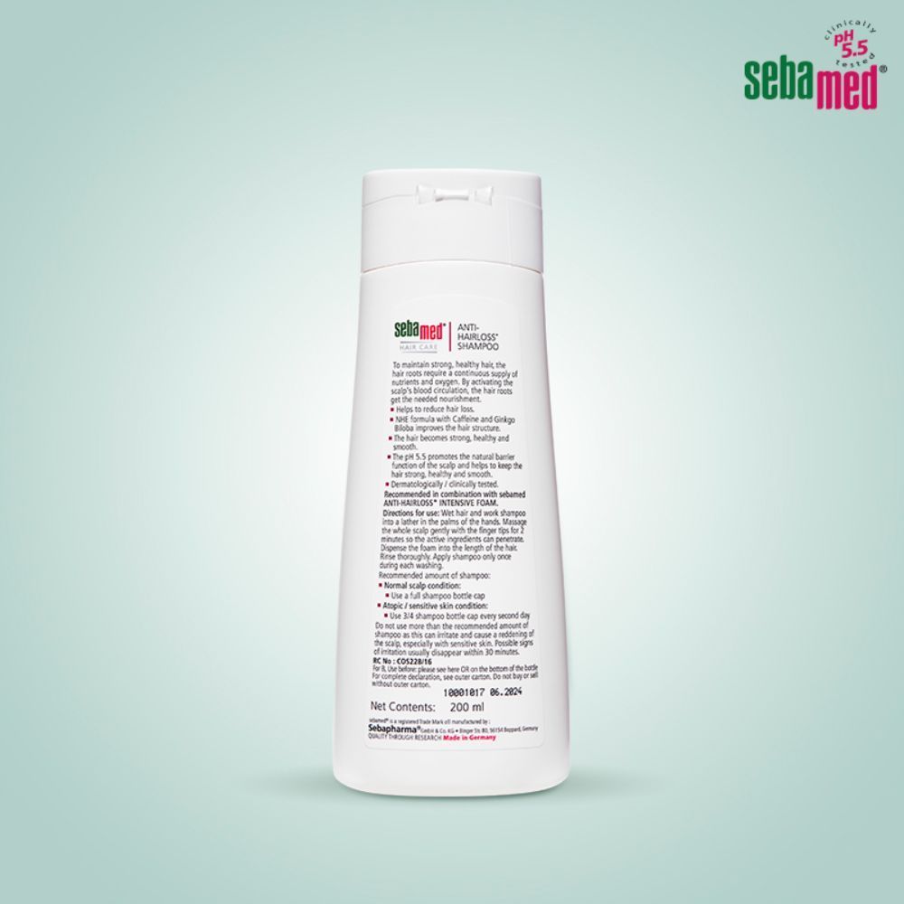 Sebamed Anti- Hairloss Shampoo, PH 5.5, Reduces Hairloss, Caffeine & Gingko Biloba, All Hair Types, 200ml Buy at Indicrest Image 3
