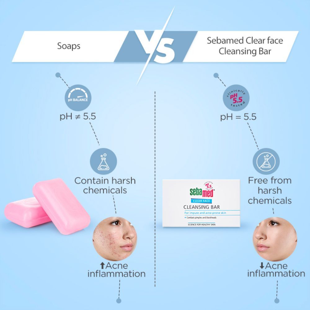 Sebamed Clear Face Cleansing Bar, PH 5.5, Reduces Pimples & Blackheads, Vitamin E, 100g Buy at Indicrest Image 4