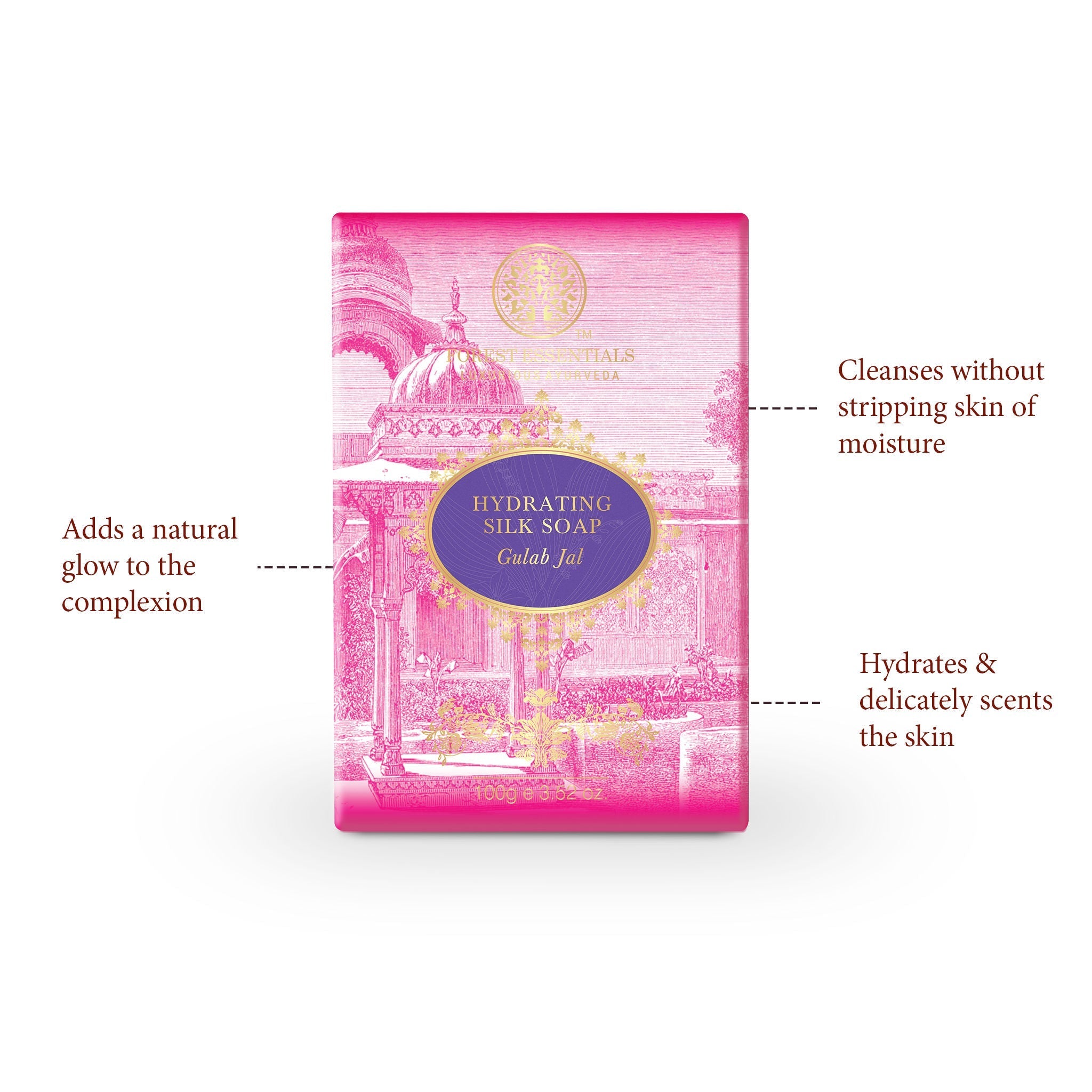 Forest Essentials Hydrating Silk Soap Gulab Jal Ayurvedic Luxury Handmade Soap for Bath, 100g