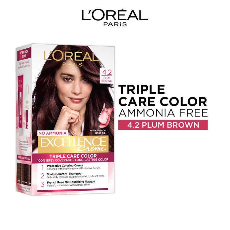 L'Oreal Paris Excellence Creme Hair Color - 4.2 Plum Brown, 100g+72ml Buy at Indicrest
