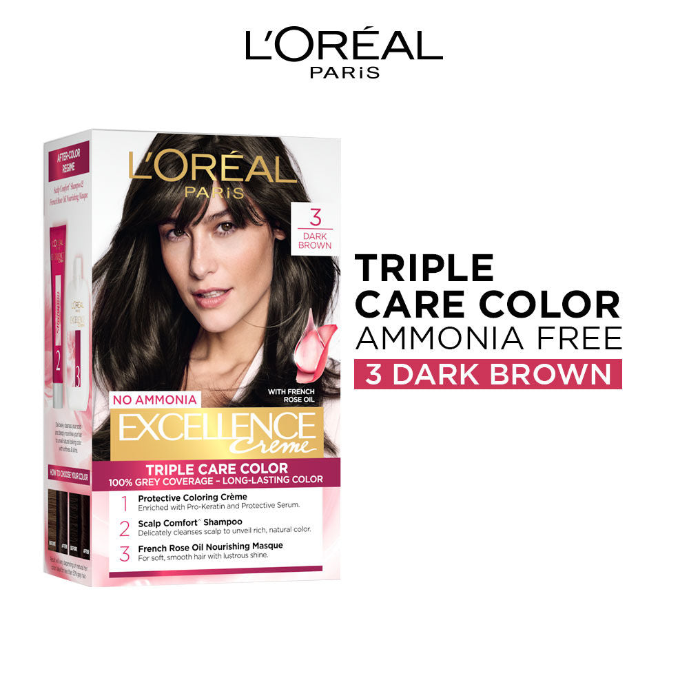 L'Oreal Paris Excellence Creme Triple Care Hair Color - 3 Dark Brown, 72ml+100g Buy at Indicrest