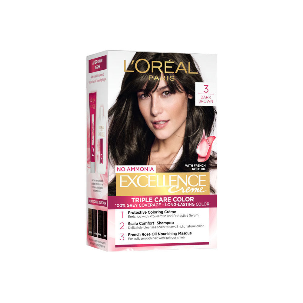 L'Oreal Paris Excellence Creme Triple Care Hair Color - 3 Dark Brown, 72ml+100g Buy at Indicrest Image 8