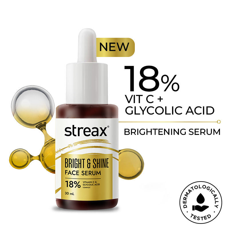 Streax Bright & Shine Face Serum For Brightening, Dark Spots Reduction, 30ml Buy at Indicrest