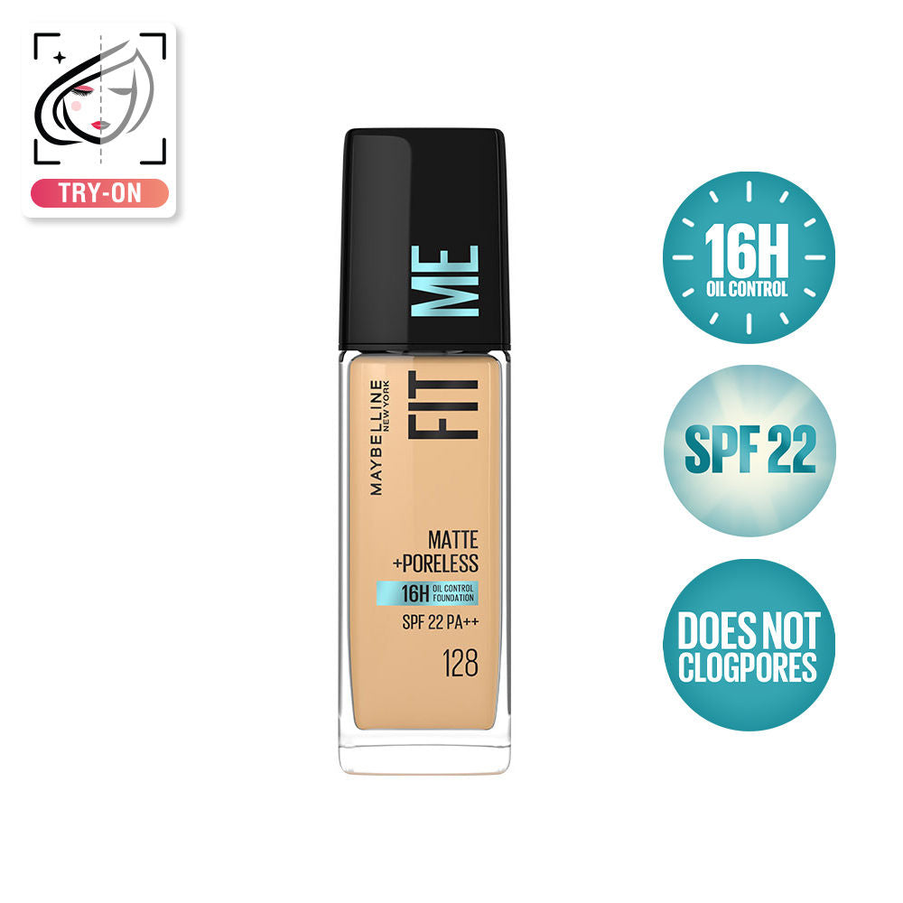 Maybelline New York Fit Me Matte+Poreless 16H Oil Control Foundation With SPF 22 PA++ 128, 30ml Buy at Indicrest