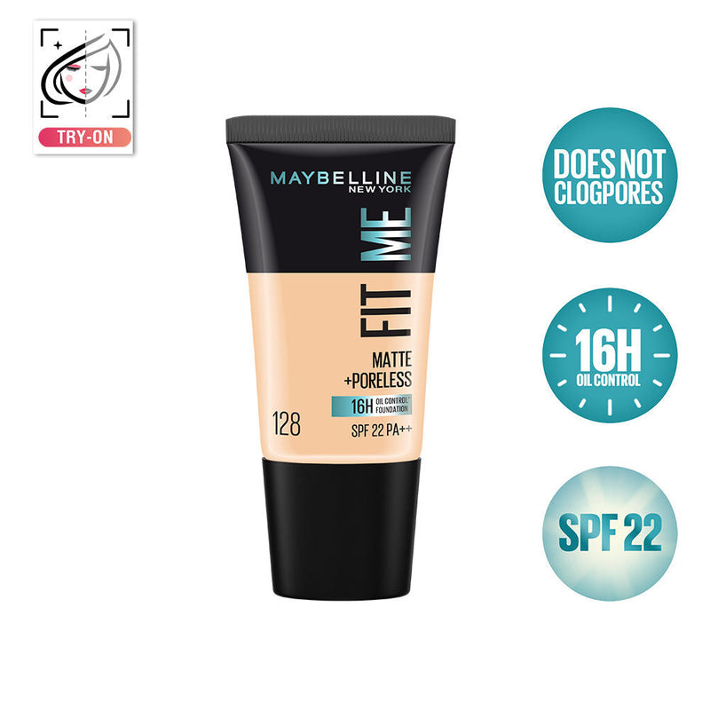 Maybelline New York Fit Me Matte + Poreless 16H Oil Control Foundation With SPF 22 PA ++ 128 Warm Nude, 18ml Buy at Indicrest