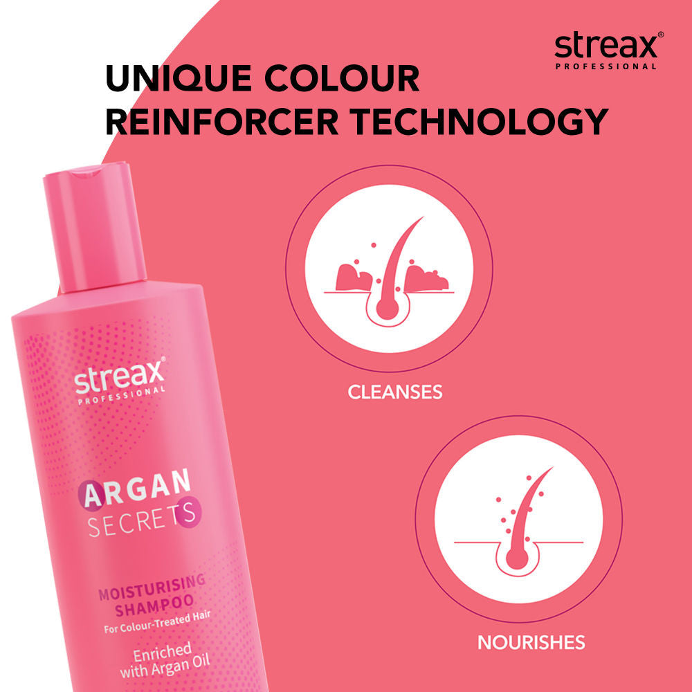 Streax Professional Argan Secrets Moisturisng Shampoo For Colour Treated Hair Enriched With Argan Oil & UV Filter, 300ml Buy at Indicrest Image 3