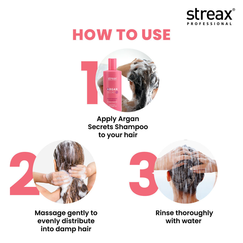 Streax Professional Argan Secrets Moisturisng Shampoo For Colour Treated Hair Enriched With Argan Oil & UV Filter, 300ml Buy at Indicrest Image 5
