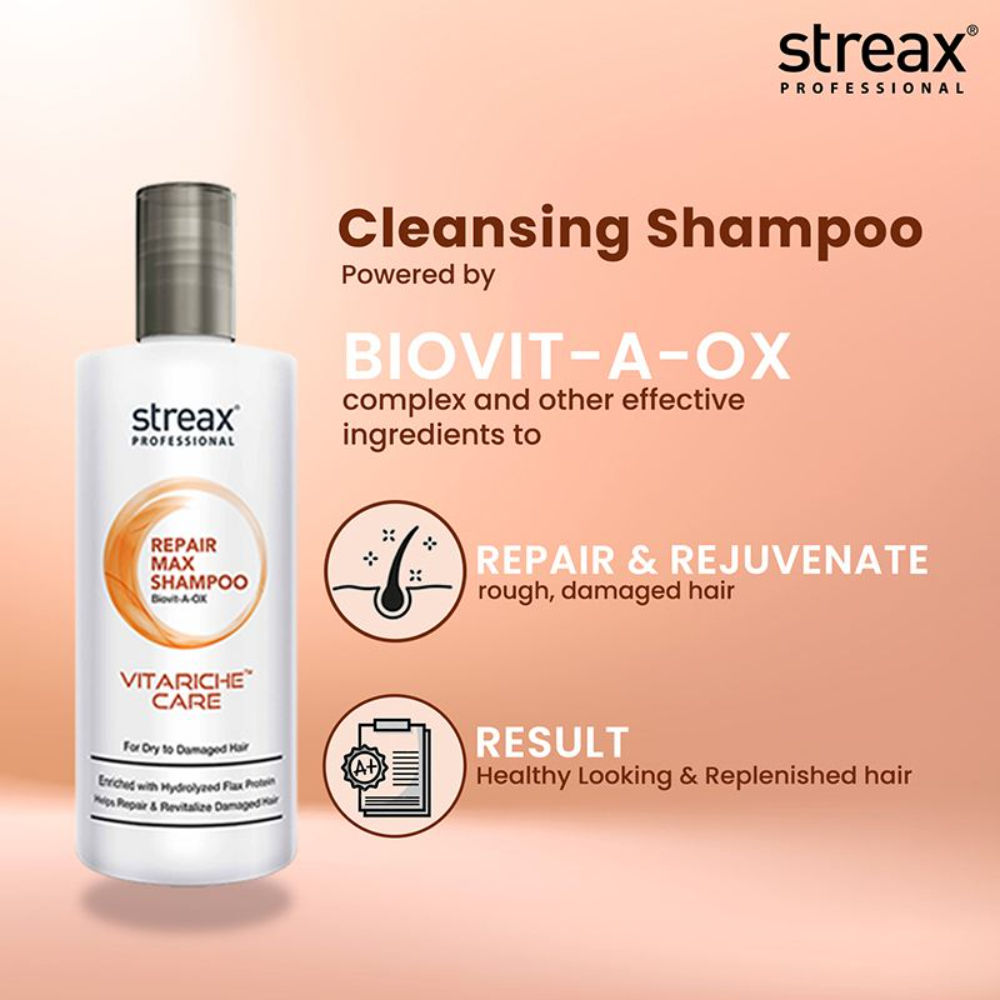 Streax Professional Vitariche Care Repair Max Shampoo For Dry, Damaged Hair, 300ml Buy at Indicrest Image 9