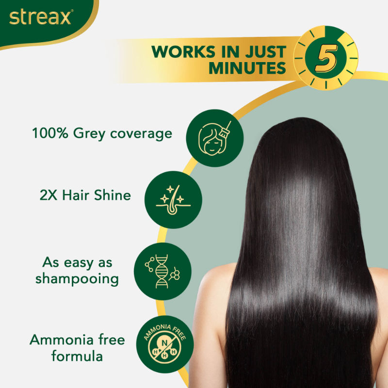 Streax Insta Shampoo Hair Colour Dark Brown - Pack Of 5, 125ml Buy at Indicrest Image 3