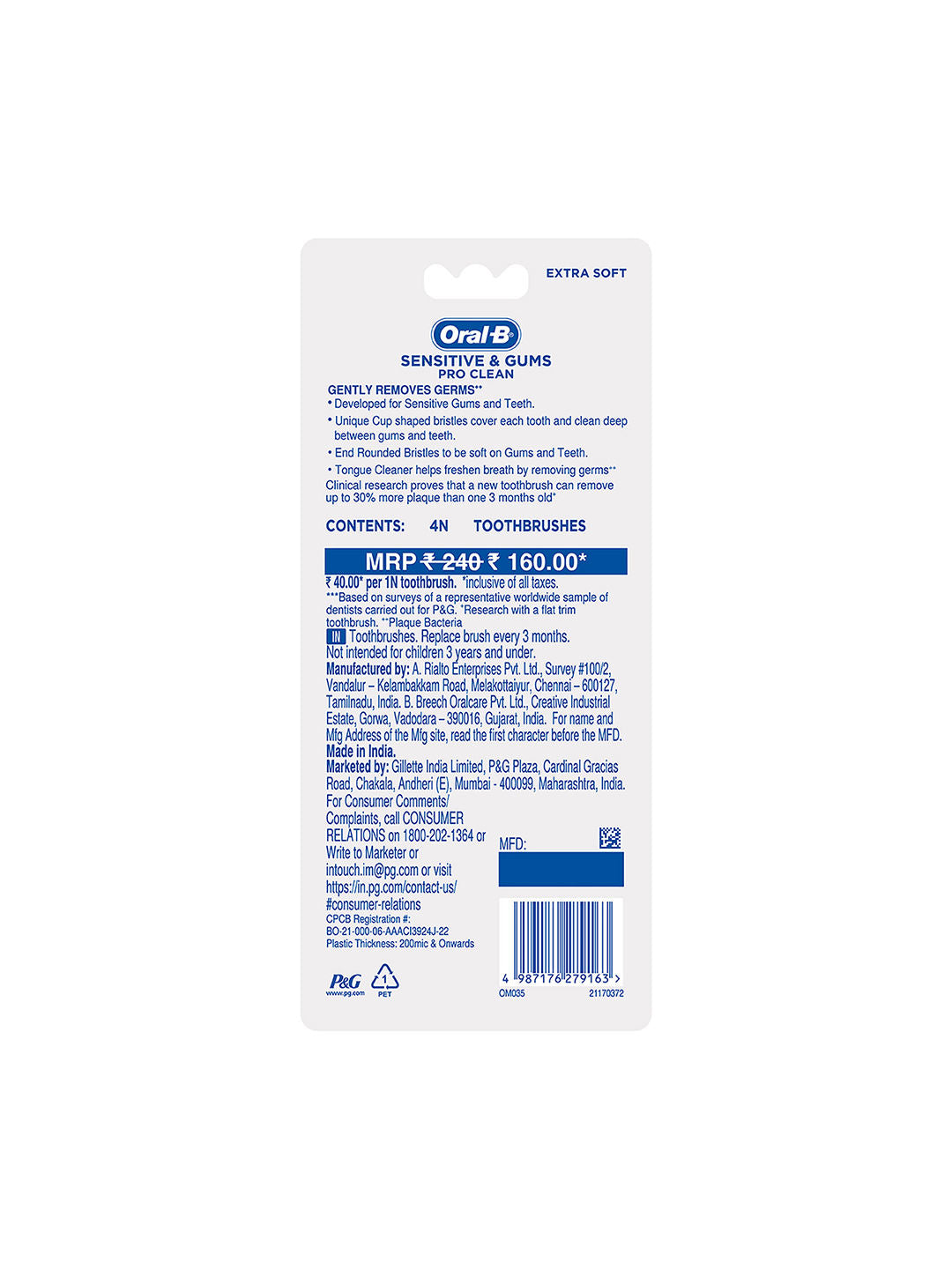 Oral-B Sensitive Whitening Extra Soft BRISTLES Toothbrush - 4 Pcs Buy at Indicrest Image 2