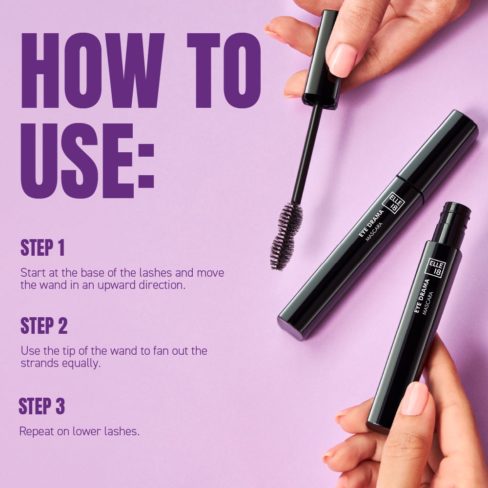 Elle 18 Eye Drama Lightweight & Volumising Mascara Black, Water Resistant, 10ml Buy at Indicrest Image 7