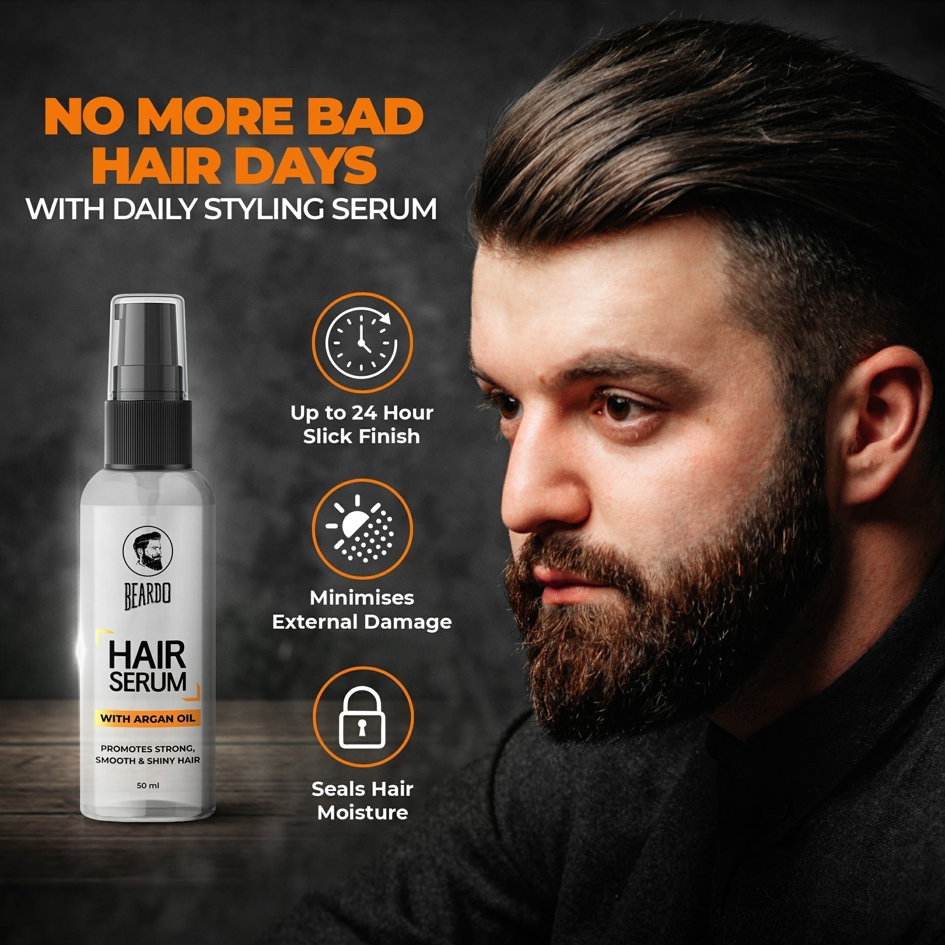 Before and after using Beardo Hair Serum