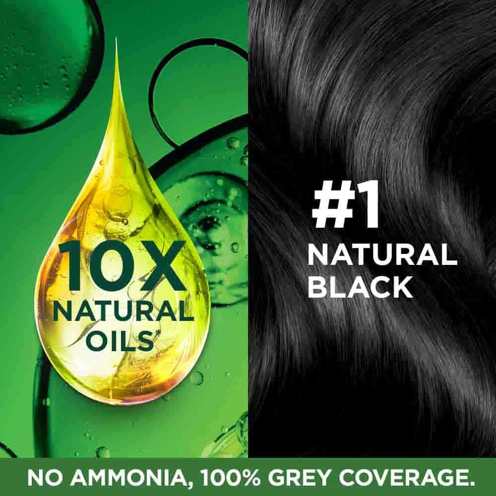 Close-up of hair strands colored with Garnier Natural Black