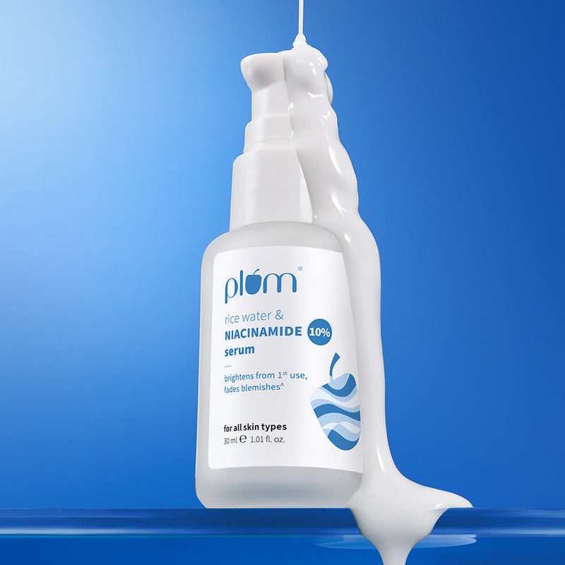 Plum 10% Niacinamide & Rice Water Brightening Face Serum | Brightens From 1st Use | 2X Instant Hydration | Dermat-Tested, 30ml
