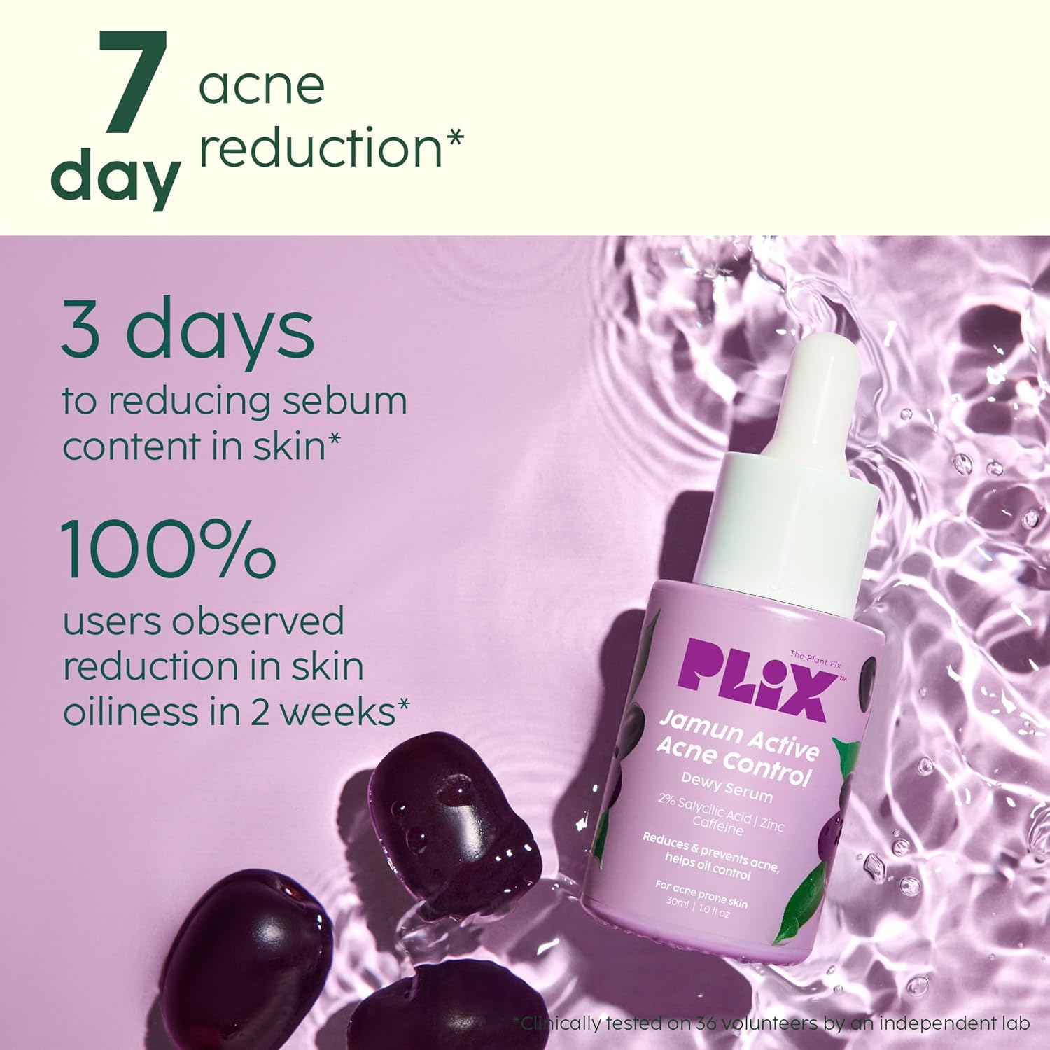 Plix Jamun 2% Salicylic Acid Exfoliating Face Serum | For Active Acne & Blackheads, 30ml Buy at Indicrest Image 2
