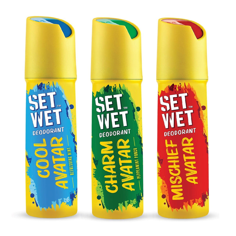 Set Wet Cool Charm & Mischief Avatar Deodorant Spray Perfume (Pack Of 3), 180ml Buy at Indicrest