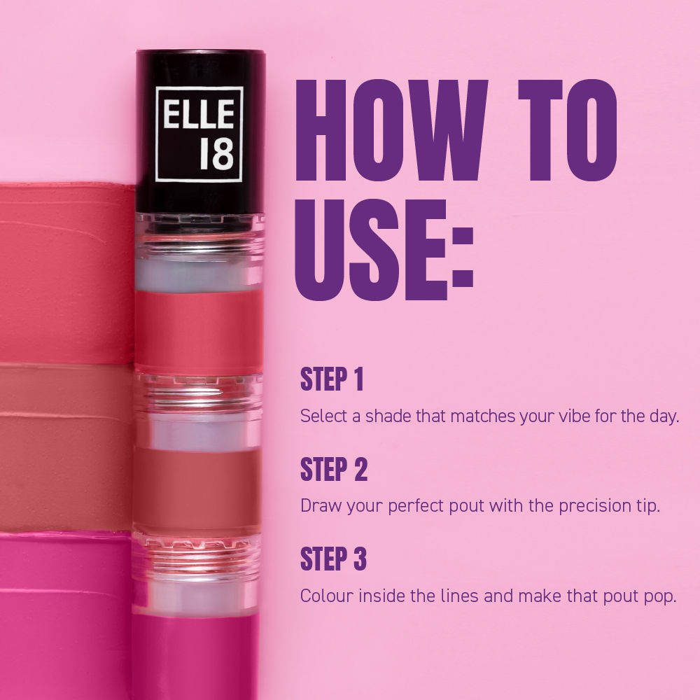 Elle 18 Lit Lip Stack 3 in 1 Liquid Lipstick, Matte Finish - Getaway, 4.5ml Buy at Indicrest Image 7