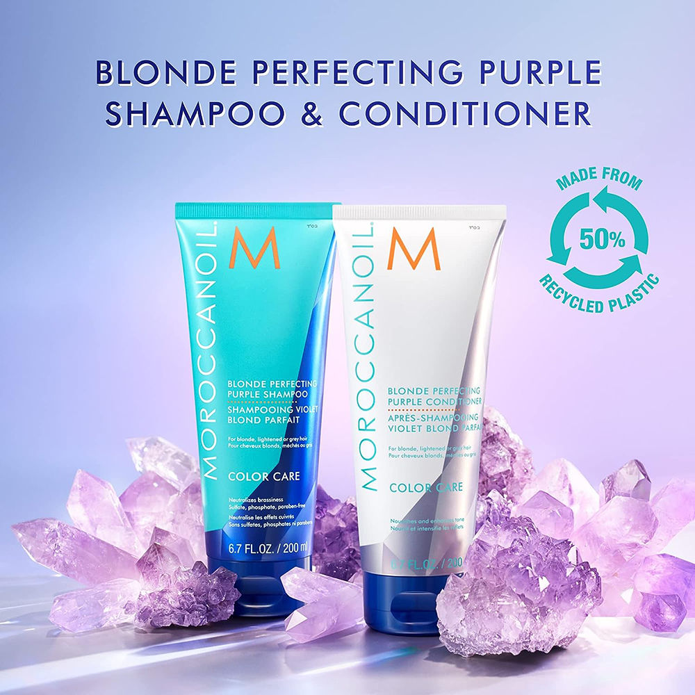 Moroccanoil Blonde Perfecting Purple Conditioner | ArganIDTM | Neutralizes Brass & Boosts Shine looks, 200ml