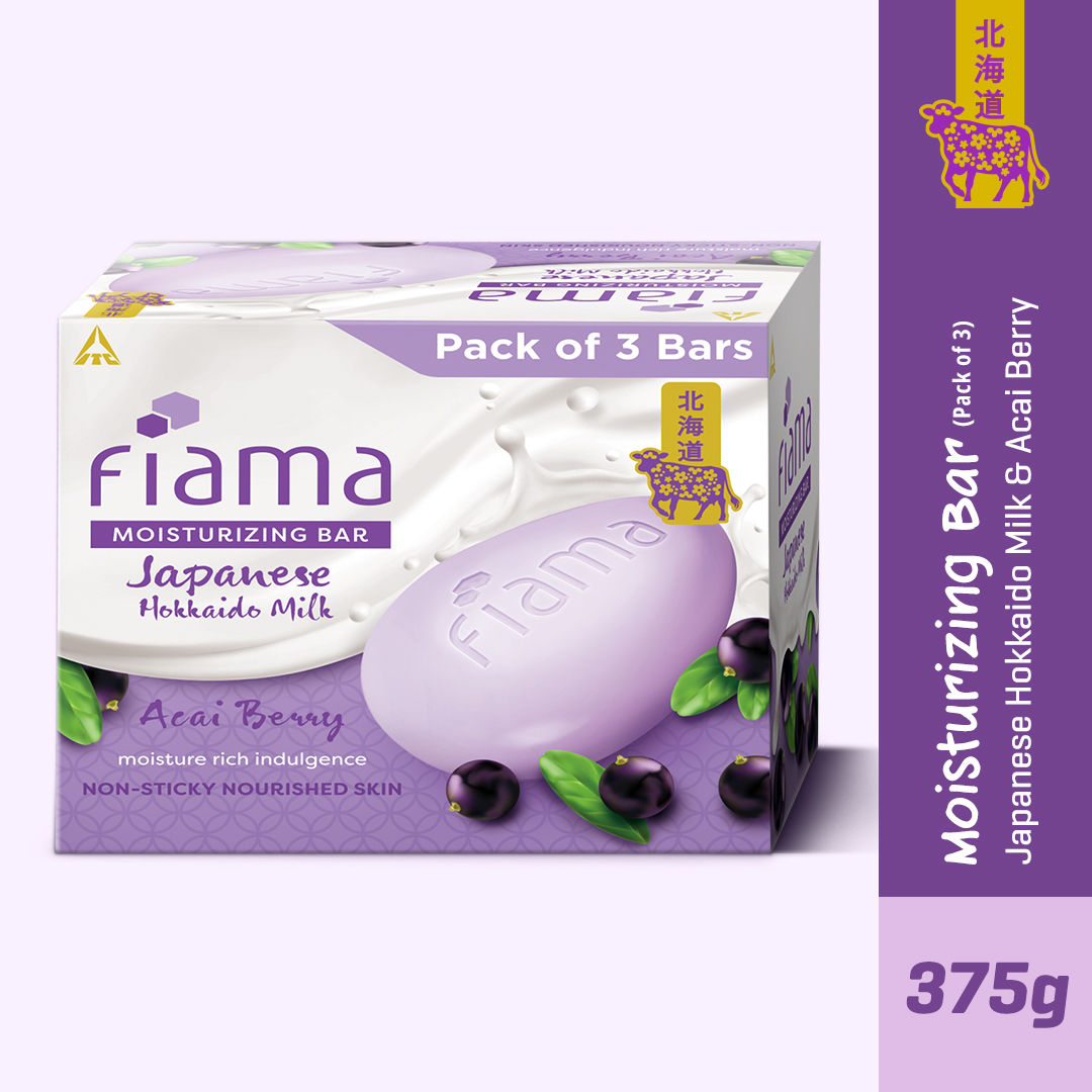 Fiama Japanese Hokkaido Milk & Acai Berry Moisturizing Soap Bars (Pack of 3), 375g Buy at Indicrest