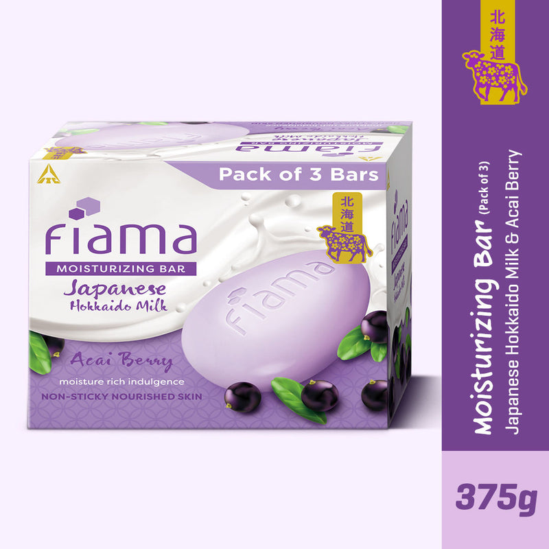 Fiama Japanese Hokkaido Milk & Acai Berry Moisturizing Soap Bars (Pack of 3), 375g Buy at Indicrest