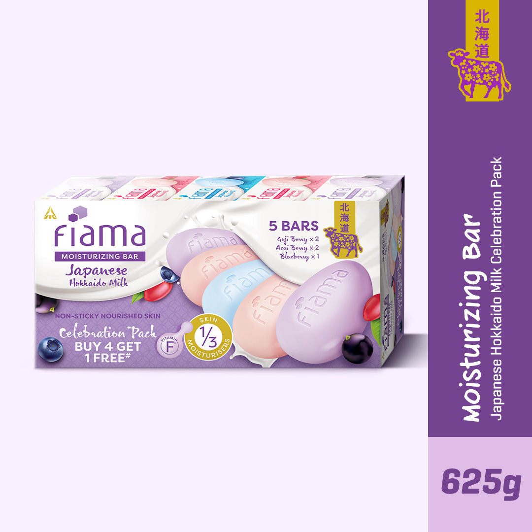 Fiama Japanese Hokkaido Milk & Berries Moisturizing Soap Bars Celebration Pack B4G1, 625g Buy at Indicrest