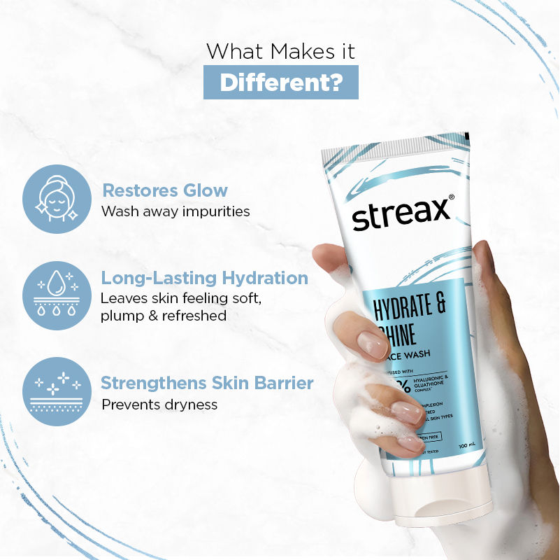 Streax Skin Hydrate & Shine Face Wash Cleanser For Brightening, 48 Hr Hydration, 100ml Buy at Indicrest Image 4