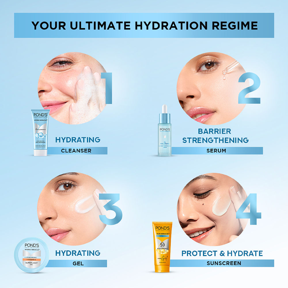 Pond’s Hydra Miracle Super Light Gel With Hyaluronic Acid & Vitamin C, 100ml Buy at Indicrest Image 4