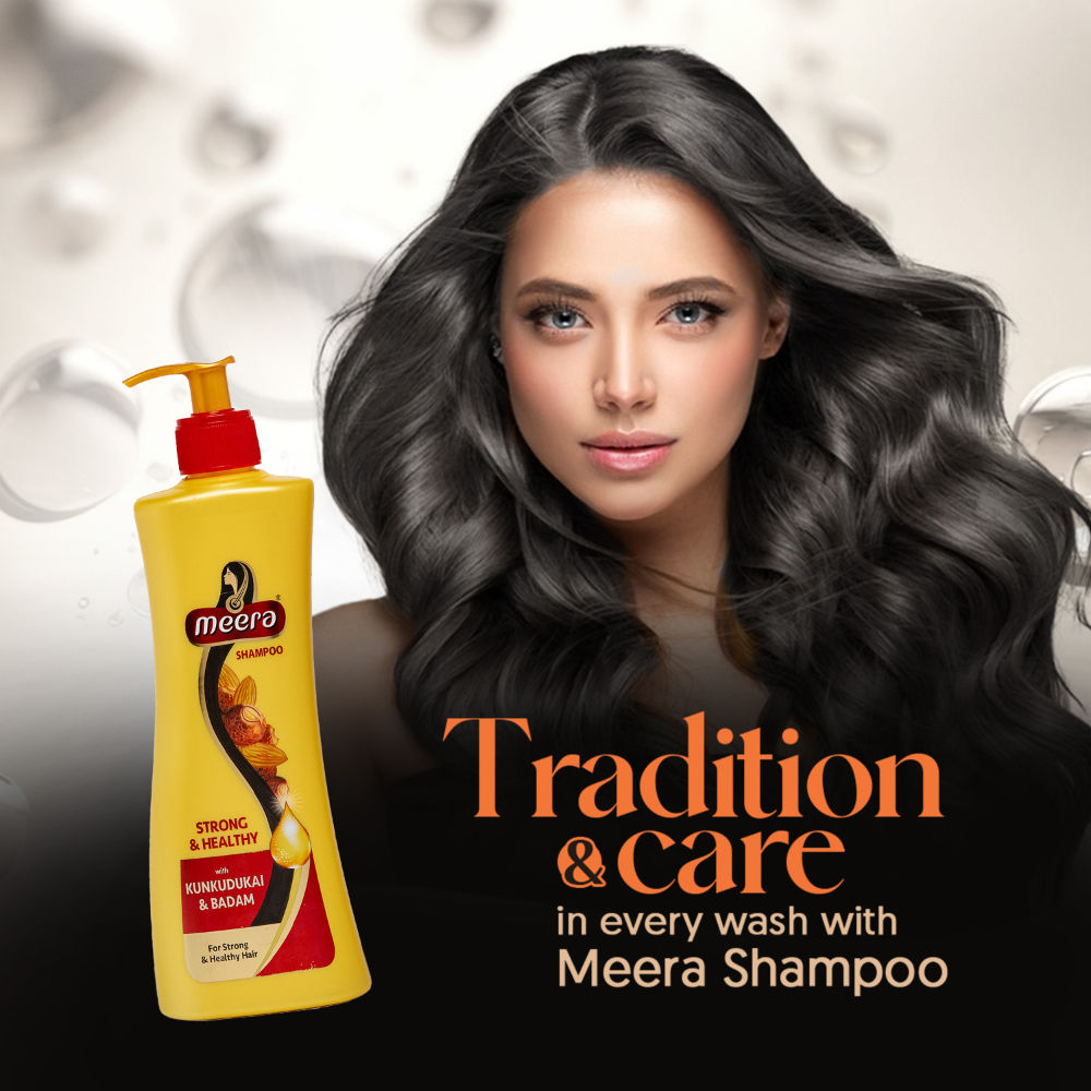 Meera Strong and Healthy Shampoo, With Goodness Of Kunkudukai and Badam, 340ml Buy at Indicrest Image 3