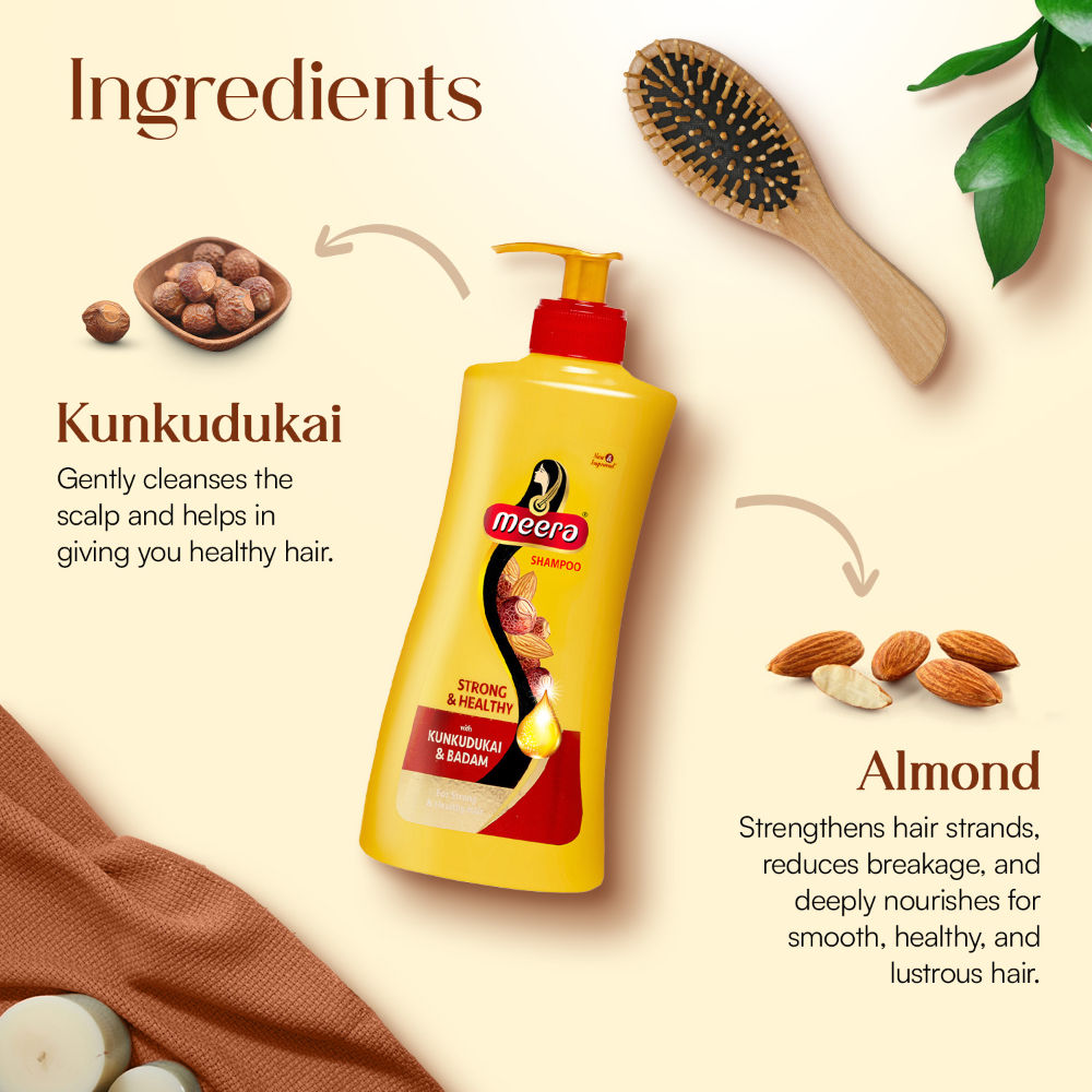 Meera Strong and Healthy Shampoo, With Goodness Of Kunkudukai and Badam, 650ml Buy at Indicrest Image 2
