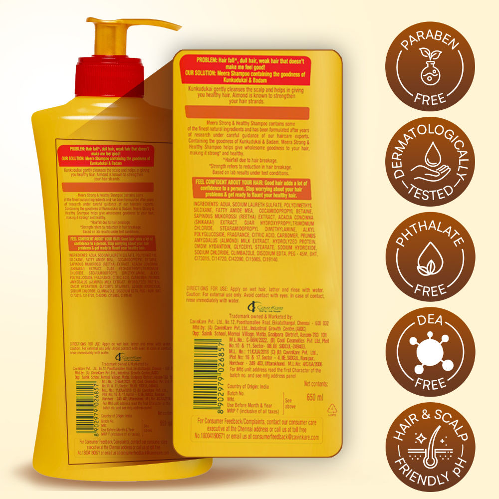 Meera Strong and Healthy Shampoo, With Goodness Of Kunkudukai and Badam, 650ml Buy at Indicrest Image 6