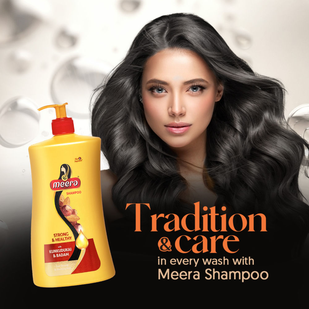 Meera Strong and Healthy Shampoo, With Goodness Of Kunkudukai and Badam, 1 Litre Buy at Indicrest Image 3